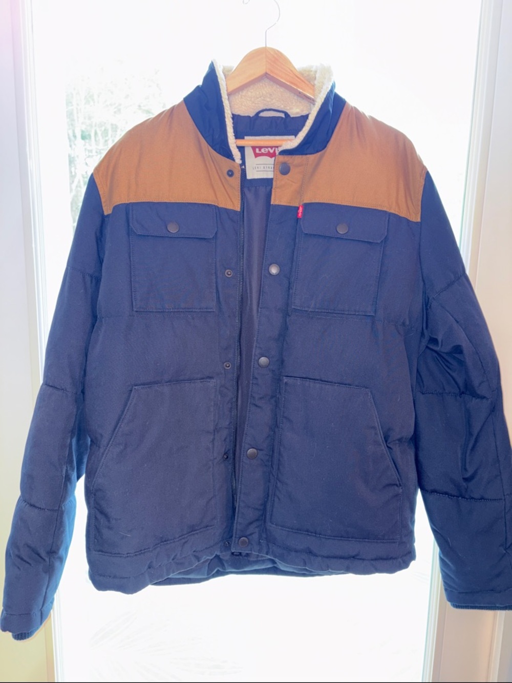 🧥 Levi's Quilted Insulated Puffer Jacket - Navy and Brown - Size Large